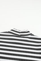 Black Striped Print Textured Knit Long Sleeve Tee