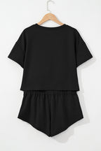 Black 2pcs Cropped Tee and Ruffle High Waist Skort Set