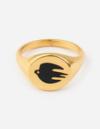 Black Enamel Gold Dove Ring