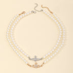 Creative Pop Temperament Pearl Necklace Diamond Planet Pendant Necklace