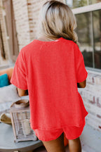 Ribbed Textured Knit Loose Fit Tee and Shorts Set
