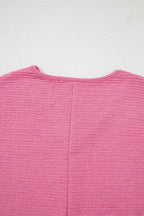 Pink Textured V Neck T Shirt and Shorts Set