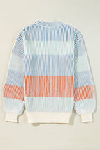 Multicolour Colorblock Textured Knit Bubble Sleeve Sweater