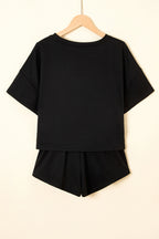 Black 2pcs Cropped Tee and Ruffle High Waist Skort Set