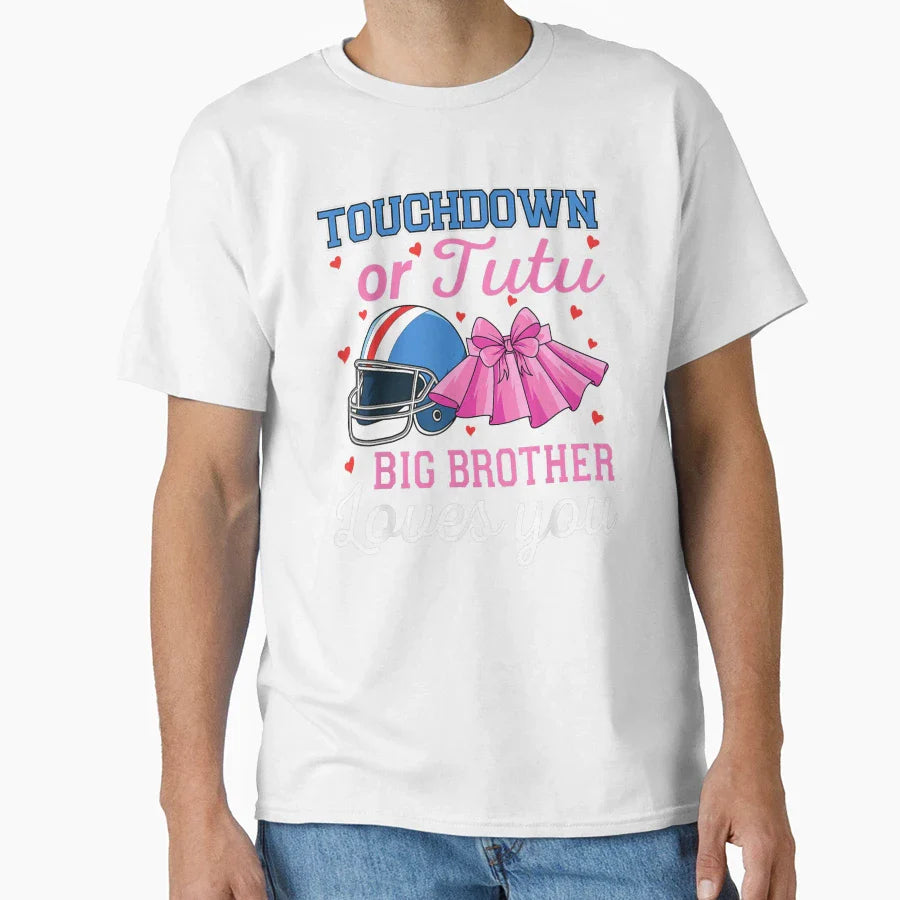 Touchdown Or Tutu Big Brother Loves T-Shirt - Custom Art Print for Adults