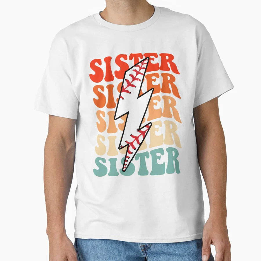 Baseball Sister Groovy Lightning T-Shirt - Custom Art Print for Adults