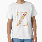 Floral Letter Z T-Shirt - Minimalist Print Men Women