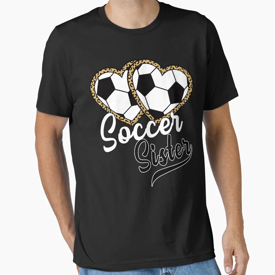 Leopard Soccer Sister Heart T-Shirt - Trendy Graphic Men Women