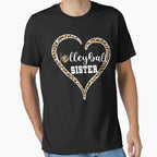 Volleyball Sister Leopard Heart T-Shirt - Custom Art Print Men Women