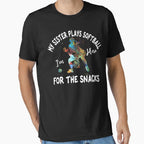 Colorful Softball Sister Here Snacks T-Shirt - Custom Art Print Unisex