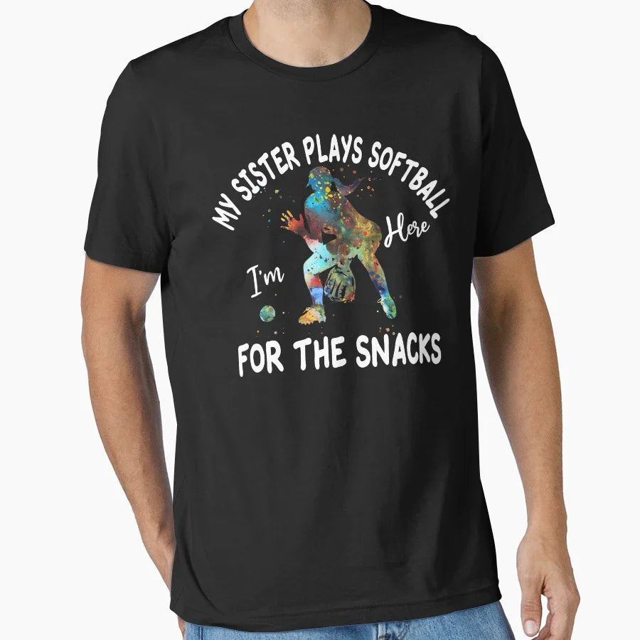 Colorful Softball Sister Here Snacks T-Shirt - Custom Art Print Unisex