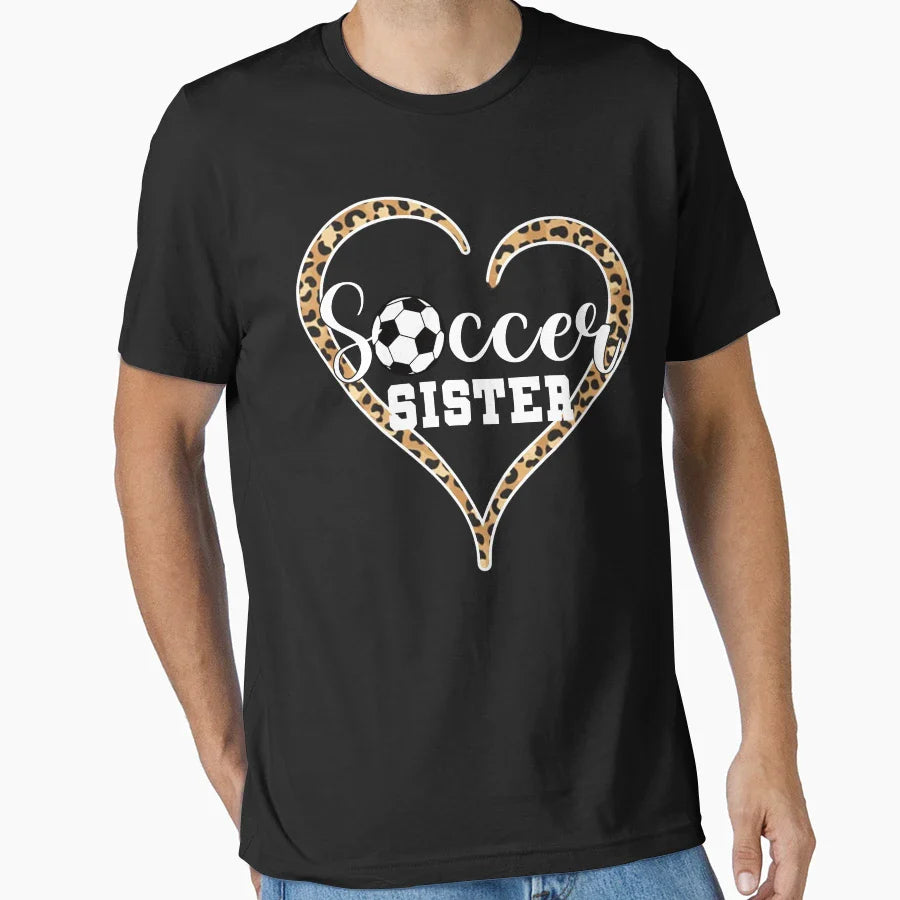 Leopard Soccer Sister Heart T-Shirt - Minimalist Print Unisex