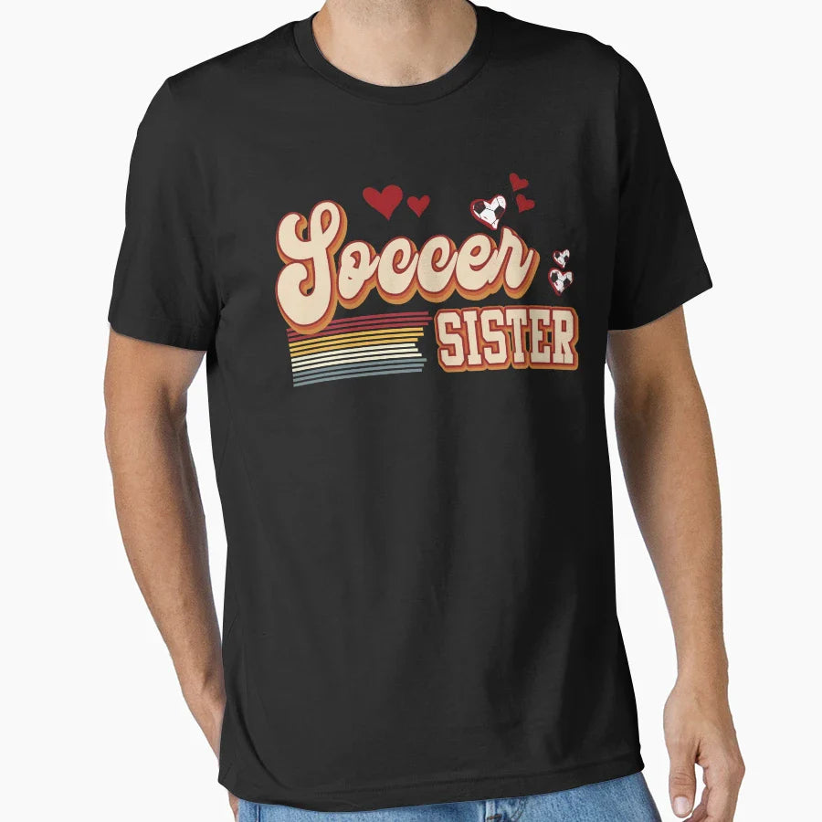 Soccer Sister Hearts T-Shirt - Unique Graphic for Adults