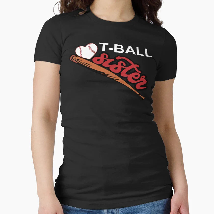 T Ball Sister Art Female Sibling T-Shirt - Minimalist Print for Adults