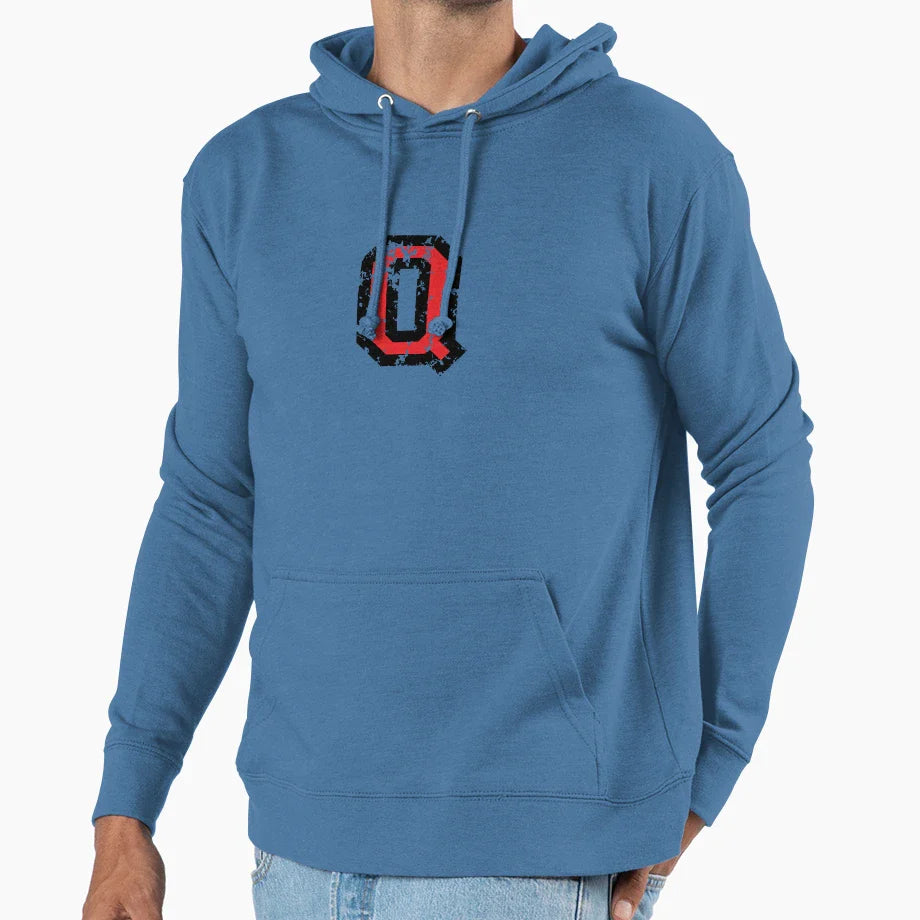 Letter Q Distressed Two Color Black Red Hoodie - Graphic Print Men Women