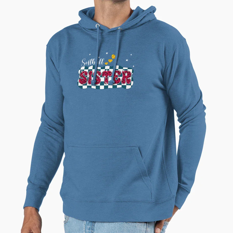 Softball Sister Checkered Leopard Hoodie - Graphic Print Men Women