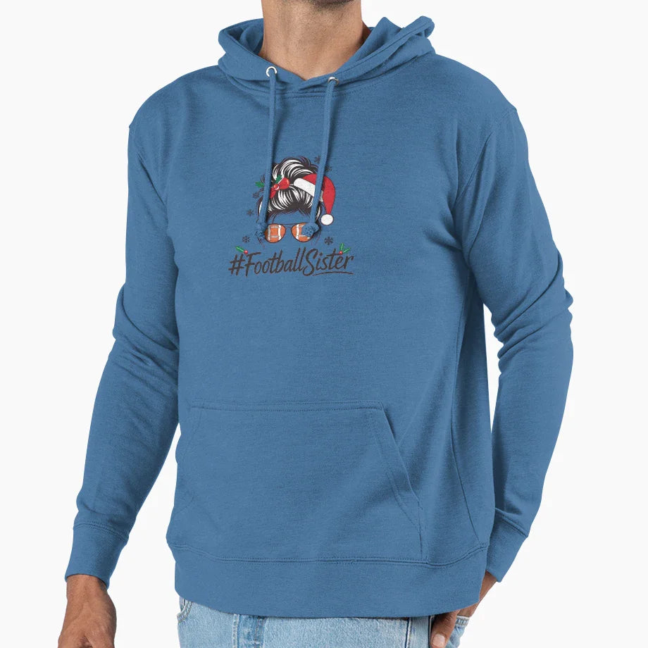 Football Sister Messy Bun Santa Hat Hoodie - Trendy Graphic Men Women
