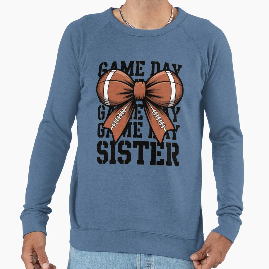 Football Sister Game Day Bow Sweatshirt - Unique Graphic Men Women