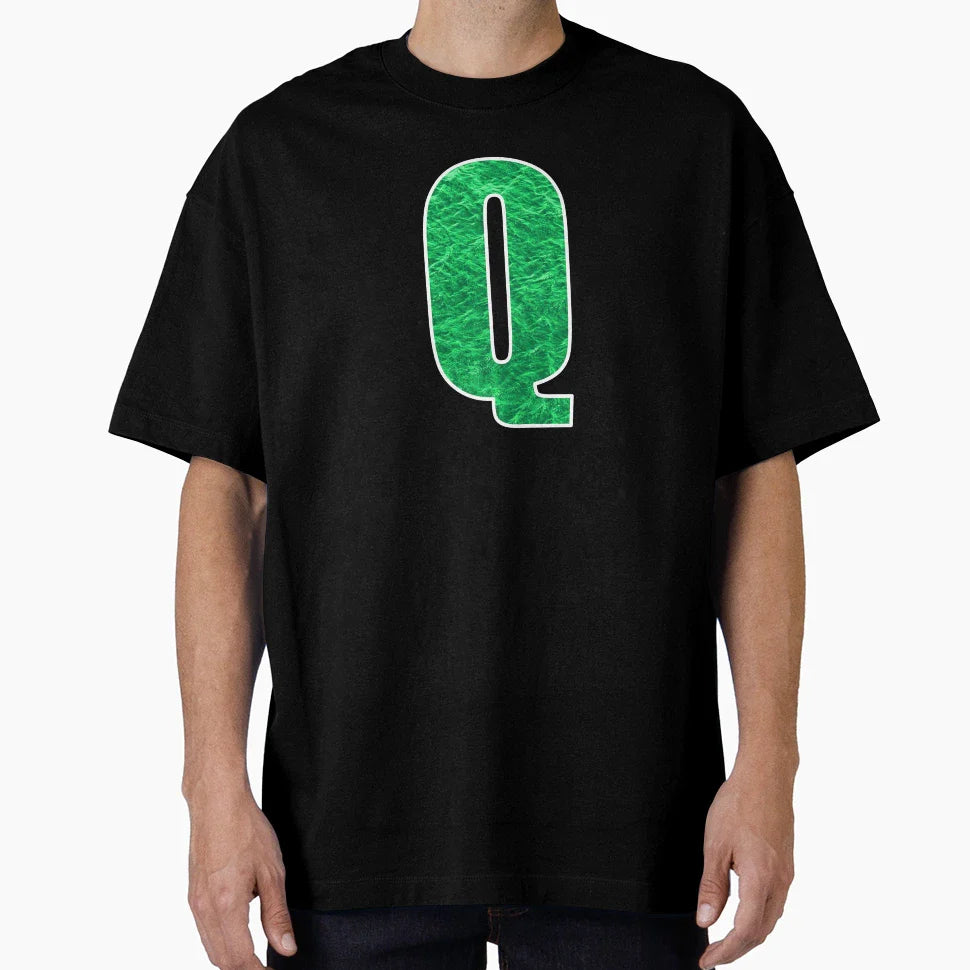 Letter Q Green Water Wave Ocean Art T-Shirt - Graphic Print Men Women