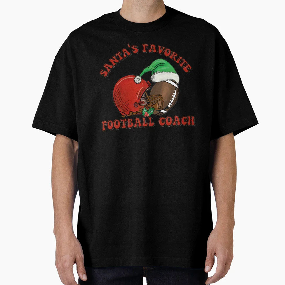 Santas Favorite Football Coach T-Shirt - Trendy Graphic for Adults