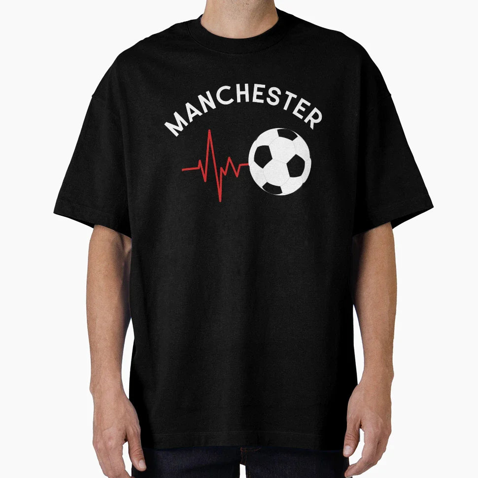 Manchester Football Love Heart Beat Ekg T-Shirt - Novelty Apparel Men Women