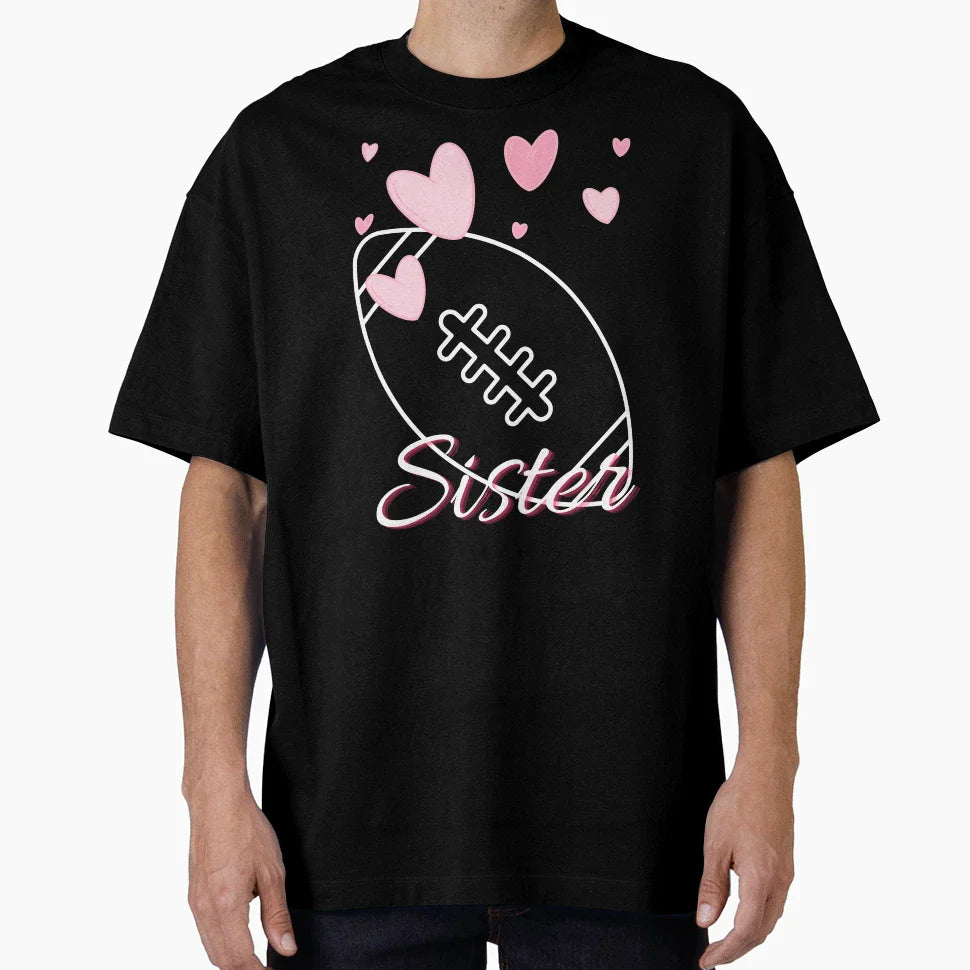 Heart And Football Sister T-Shirt - Graphic Print Men Women