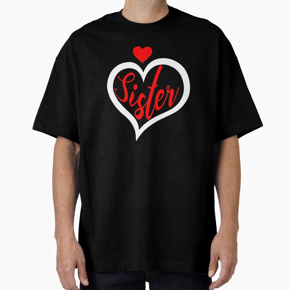 Sister Valentines Day Matching T-Shirt - Minimalist Print for Adults