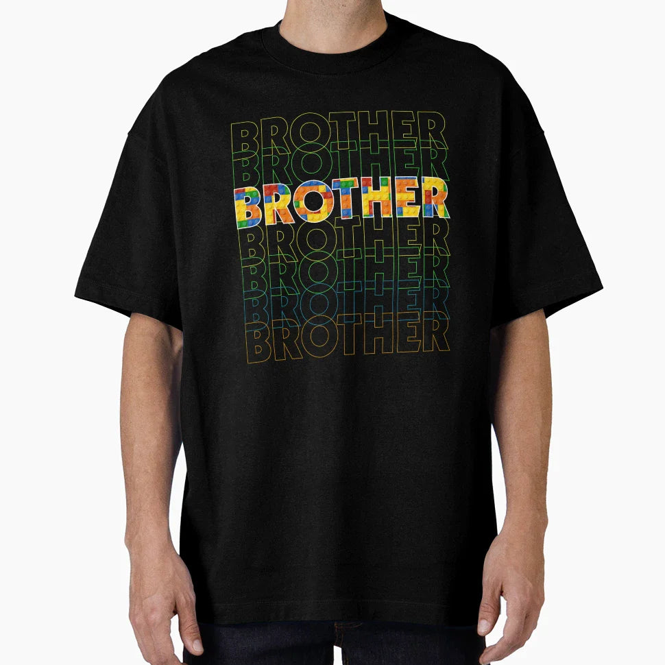 Brother Building Blocks Brother Day T-Shirt - Aesthetic Graphic Unisex