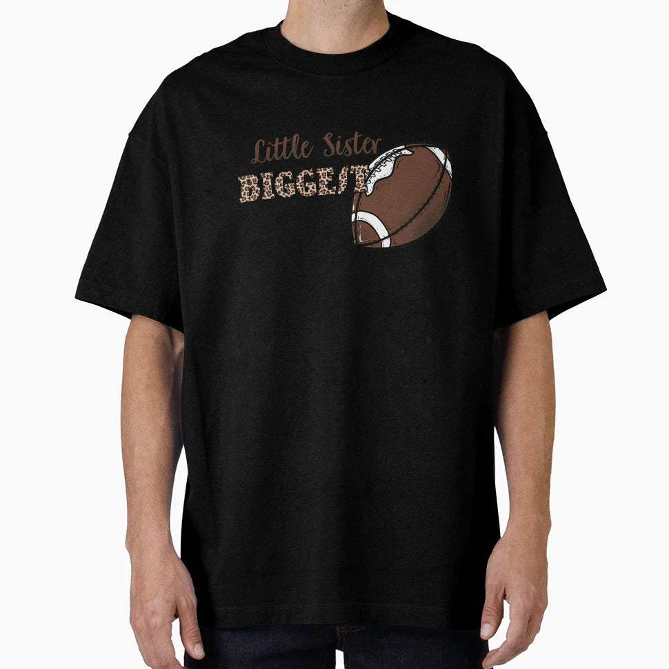 Football Little Sister Biggest Fan Leopard T-Shirt - Graphic Print Unisex