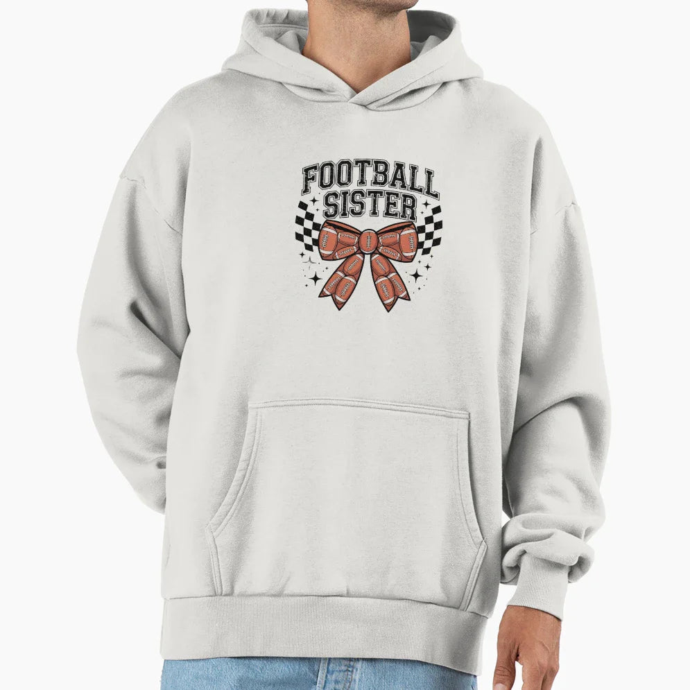 Coquette Bow American Football Sister Hoodie - Graphic Print Men Women