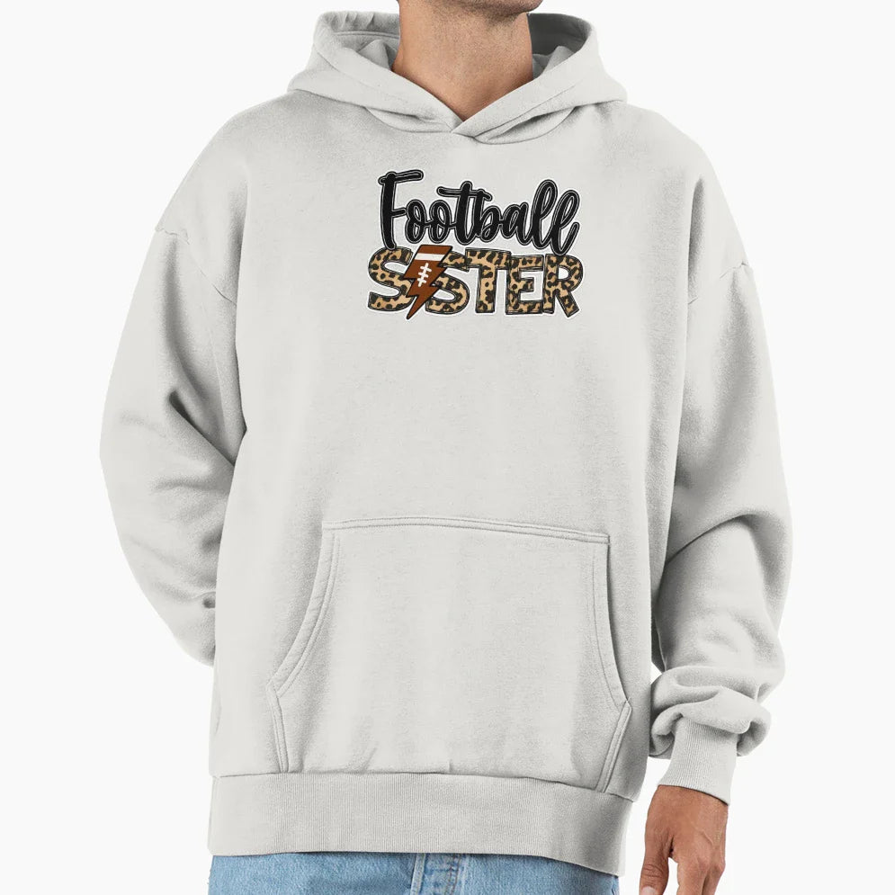 Football Sister Leopard Typography Hoodie - Graphic Print Men Women
