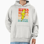 Tennis Sister Groovy Lightning Bolt Mothers Hoodie - Graphic Print Unisex