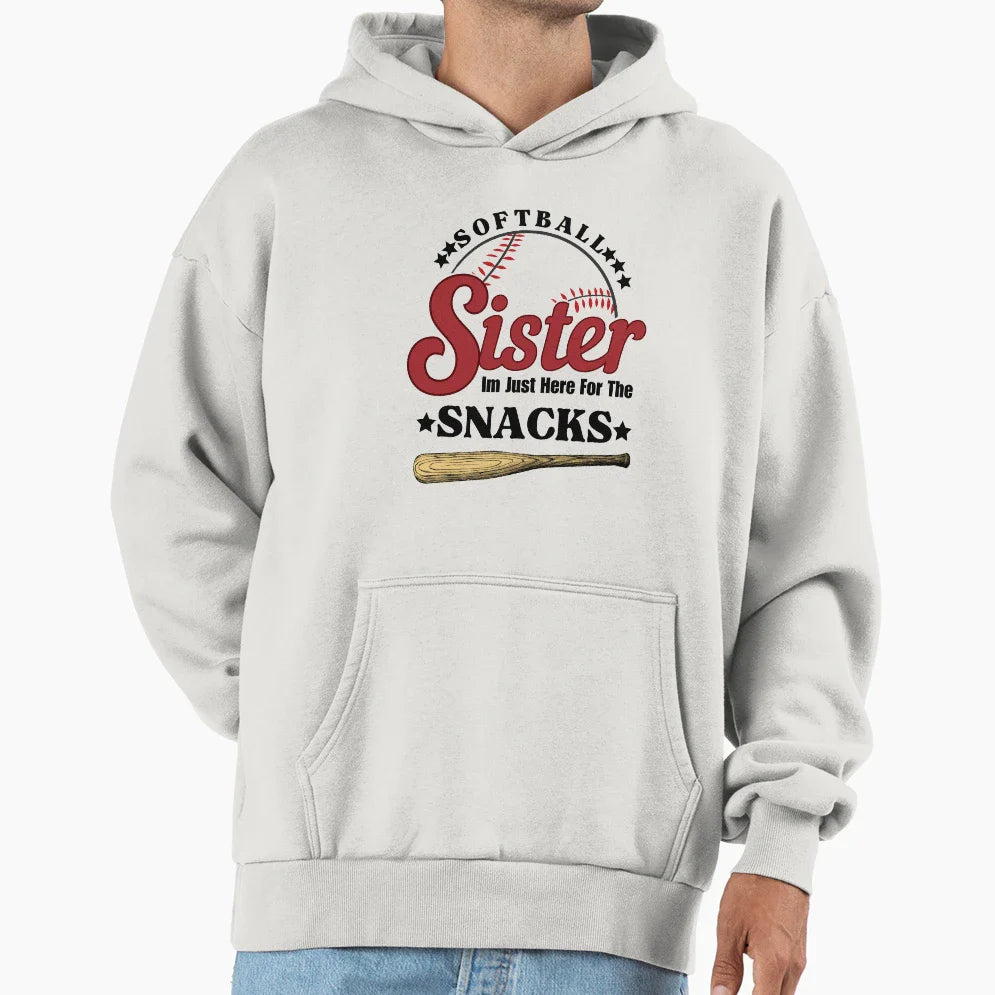 Softball Sister Im Just Here Snacks Hoodie - Minimalist Print for Adults