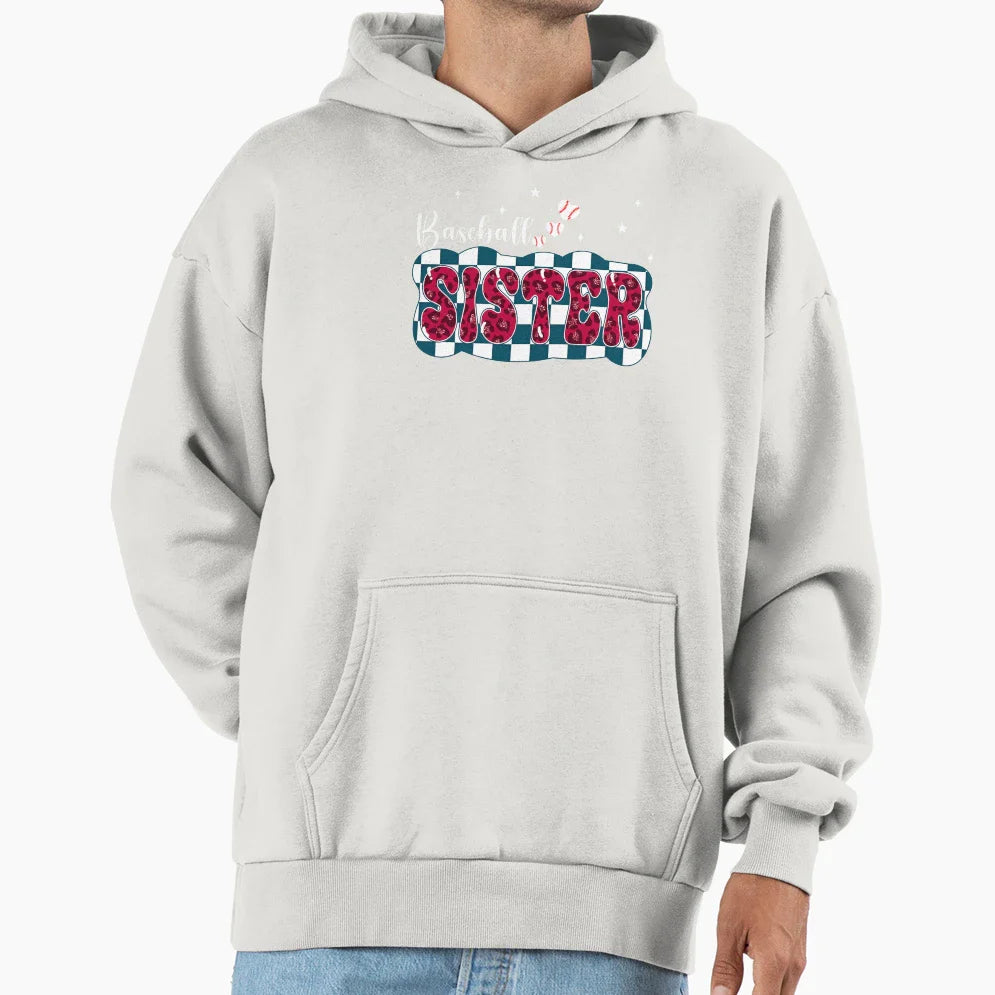 Baseball Sister Checkered Leopard Hoodie - Trendy Graphic Unisex