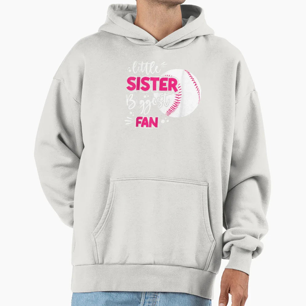 Little Sister Biggest Fan Baseball Season Hoodie - Streetwear Style Unisex