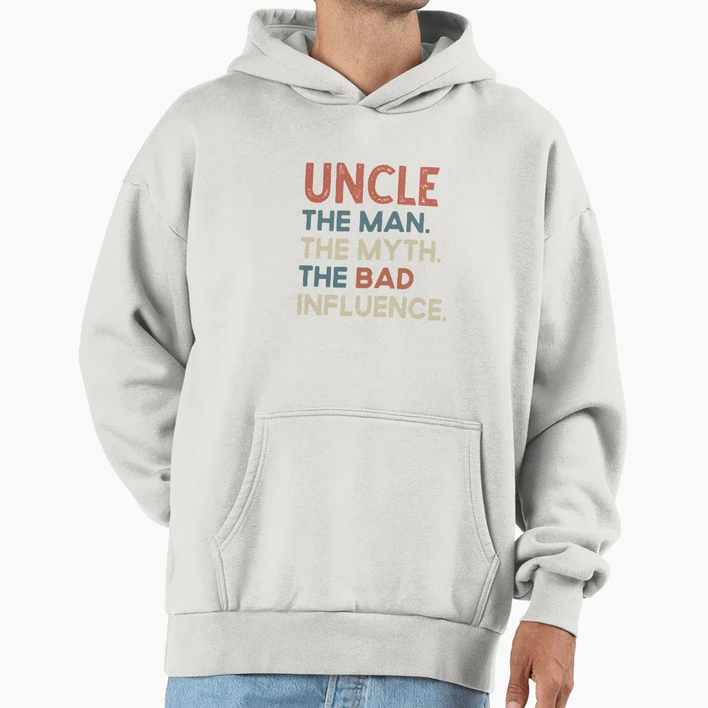 Uncle Myth Bad Influence Hoodie - Minimalist Print for Adults