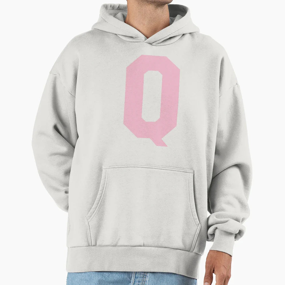 Alphabet Rose Q Sports Letter Q Hoodie - Minimalist Print Men Women
