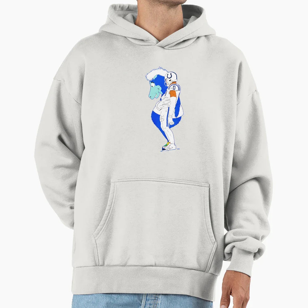 JT Colts Football And Blue Mascot Mem Hoodie - Graphic Print Men Women