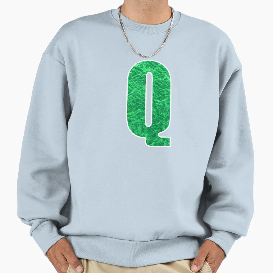 Letter Q Green Water Wave Ocean Sweatshirt - Fun Novelty Design Men Women