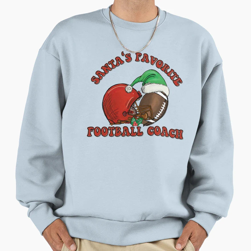 Santas Favorite Football Coach Sweatshirt - Aesthetic Graphic for Adults