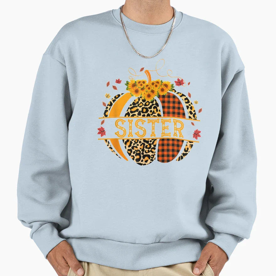 Sister Pumpkin Leopard Sunflower Sweatshirt - Aesthetic Graphic for Adults