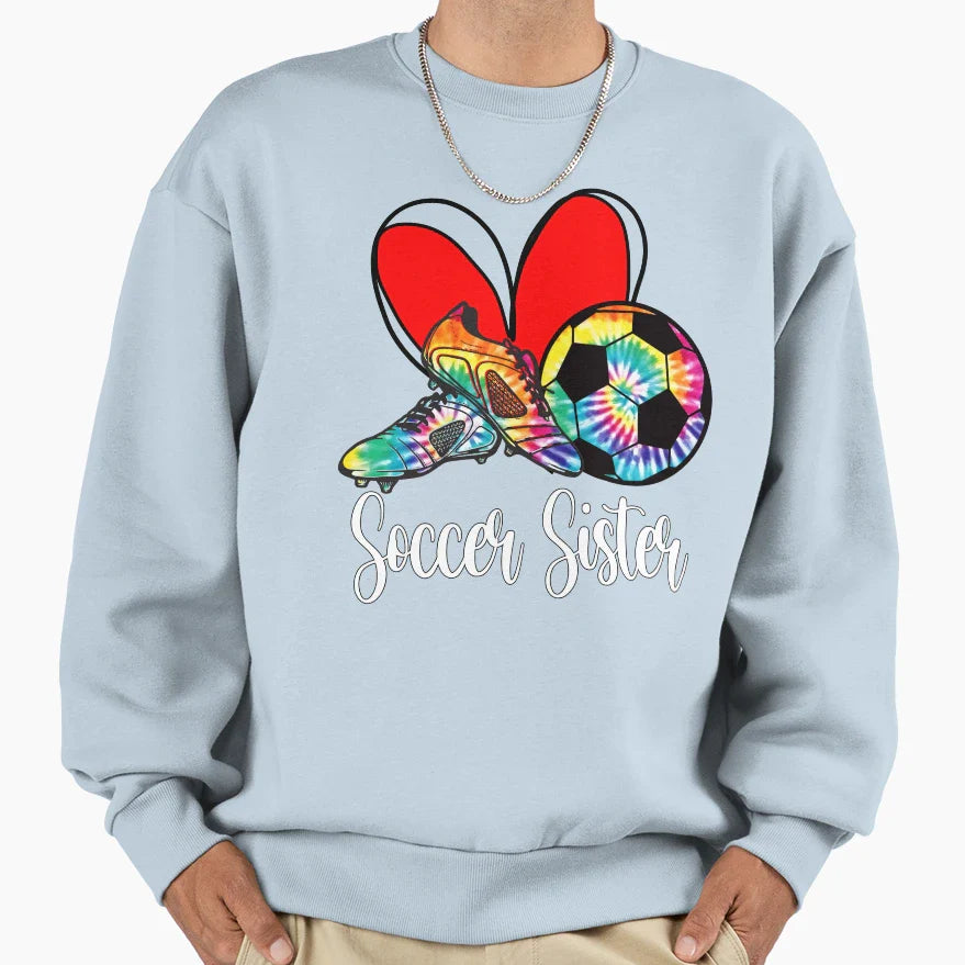 Tie Dye Soccer Sister Game Day Sweatshirt - Graphic Print for Adults