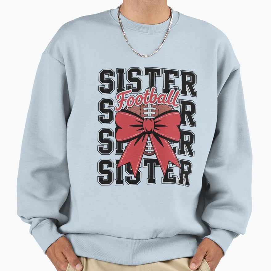 Football Sister Coquette Bow Teen Sweatshirt - Minimalist Print for Adults