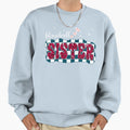 Baseball Sister Checkered Leopard Sweatshirt - Aesthetic Graphic for Adults