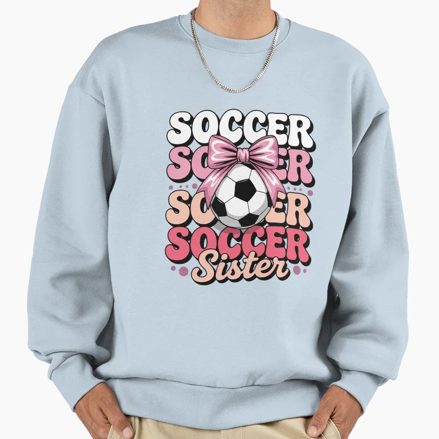 Groovy Soccer Sister Coquette Bow Soccer Sweatshirt - Unique Graphic Unisex
