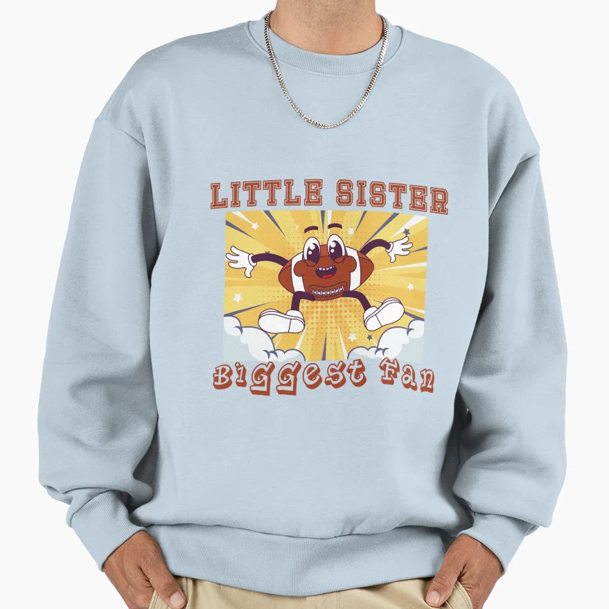 Little Sister Biggest Fan Football Game Day T-Shirt - Graphic Print Unisex