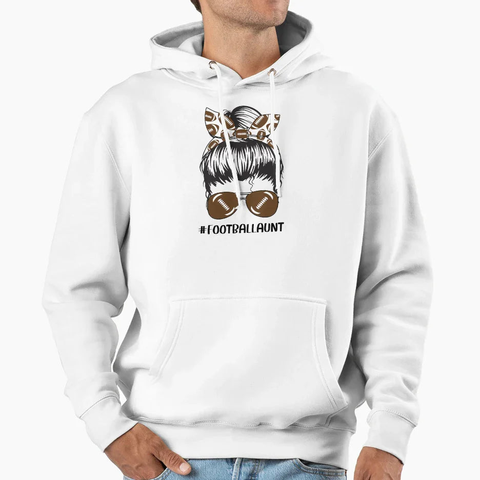 Football Aunt Messy Bun Auntie Hoodie - Casual Everyday Wear for Adults