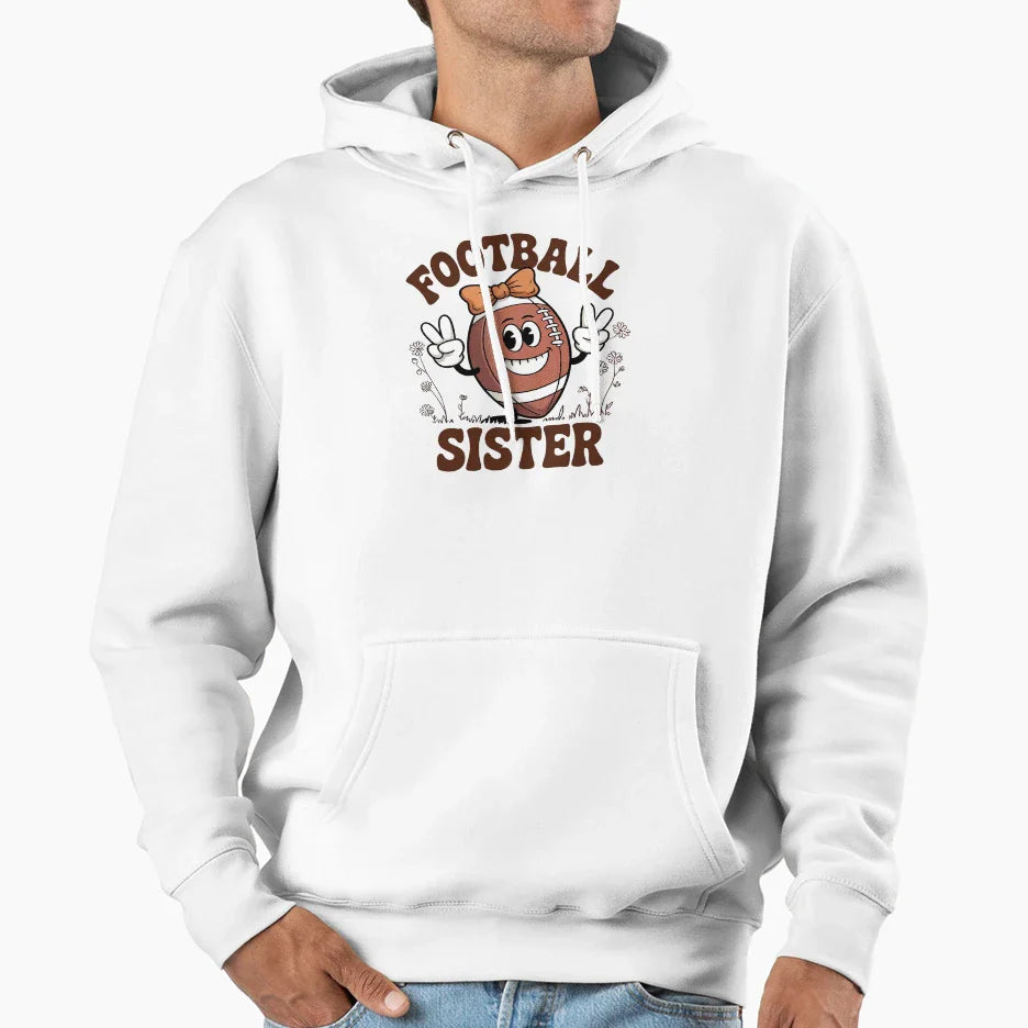 Coquette Bow Football Sister Game Day Hoodie - Trendy Graphic for Adults