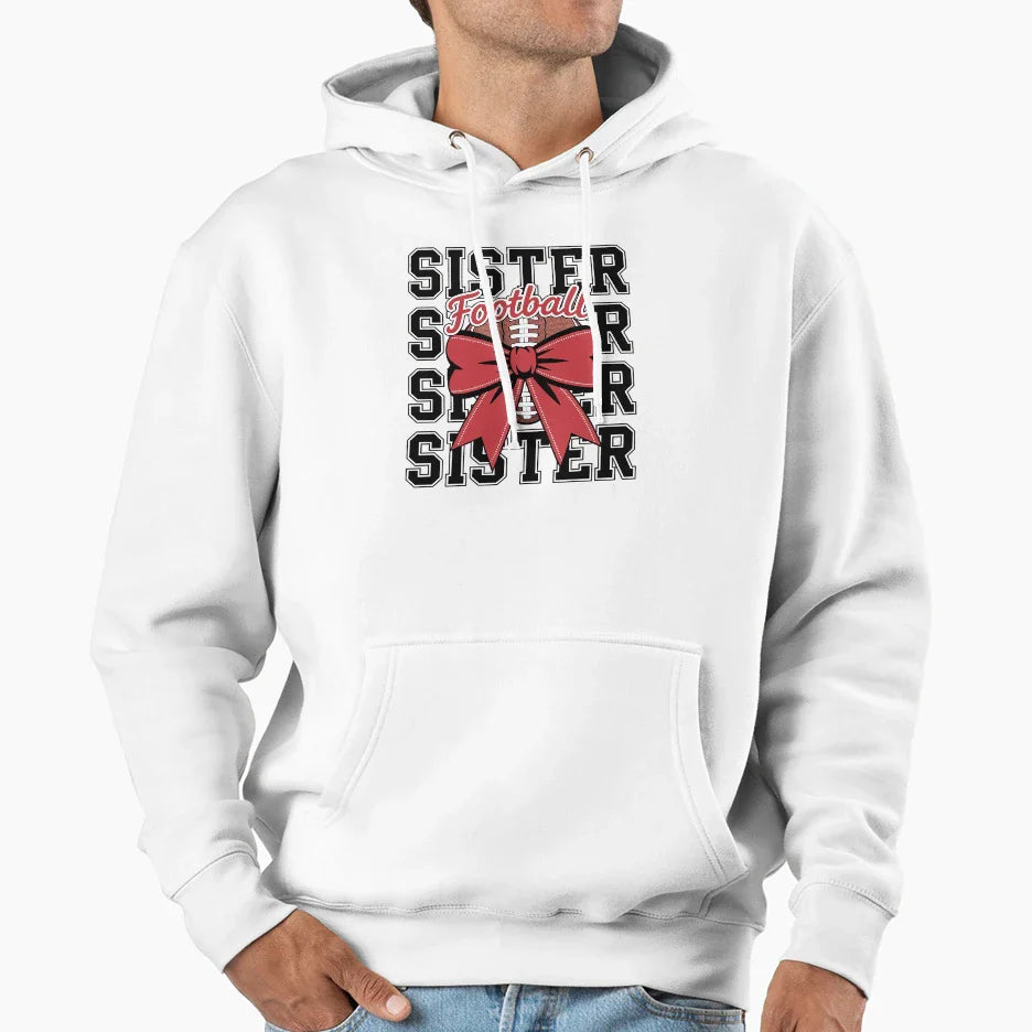 Football Sister Coquette Bow Teen Game Hoodie - Unique Graphic Men Women