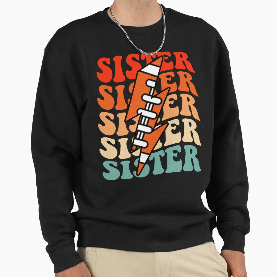 Football Sister Groovy Lightning Bolt Sweatshirt - Streetwear Style Unisex